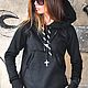 Black sports sweatshirt with hood and pockets-TP0709W, Sweatshirts, Sofia,  Фото №1