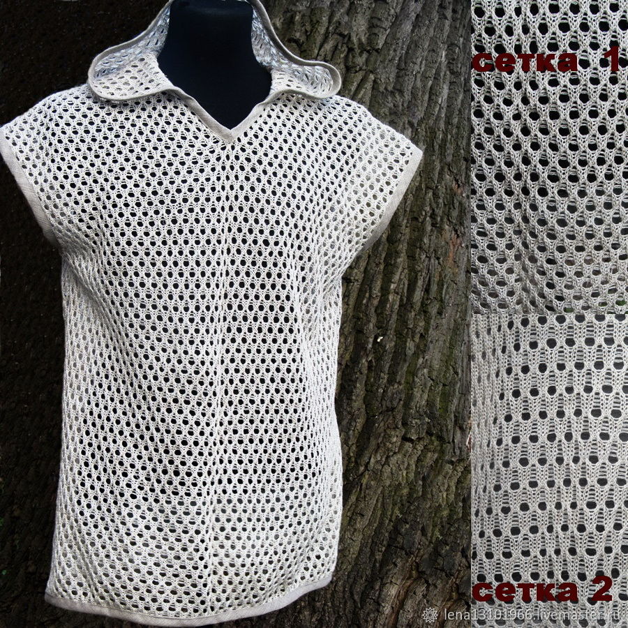 100% linen .Mesh t-shirt with linen textile trim, T-shirts and undershirts for men, Kostroma,  Фото №1