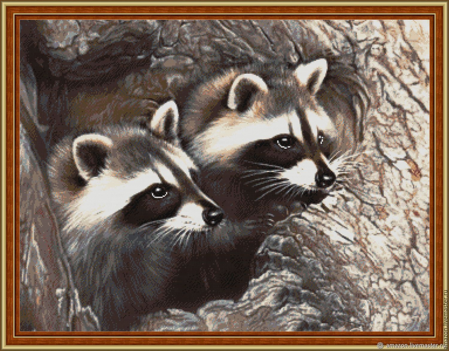 Kit embroidery with beads 'RACCOONS' full lining with beads, Embroidery kits, Ufa,  Фото №1