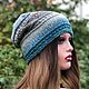 Заказать Комплект шапка и шарф женский сине-бежевый. Hat&Scarf (вязаные аксессуары). Ярмарка Мастеров. . Комплекты головных уборов Фото №3