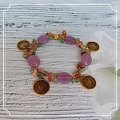 Set of malachite (arts) (necklace, bracelet and ring)