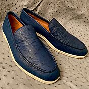 Обувь ручной работы handmade. Livemaster - original item Loafers made of genuine ostrich leather, in blue.. Handmade.