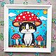 Витражная картина Котик в шапочке-2  22х22 см. Картины. ZorkaVenera (Татьяна). Ярмарка Мастеров.  Фото №4