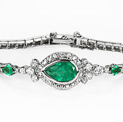 Украшения handmade. Livemaster - original item 7.27tcw Colombian Emerald & Diamond Bracelet 14K, Vintage Pear Cut Eme. Handmade.