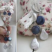 Украшения handmade. Livemaster - original item Grey-blue earrings with natural Baroque pearls. Handmade.