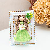 Куклы и игрушки handmade. Livemaster - original item Macrame doll in photo frame 15/20 green dress. Handmade.