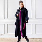 Одежда handmade. Livemaster - original item Designer coat made of Italian wool black ribbed with trim. Handmade.