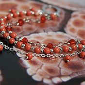 Украшения handmade. Livemaster - original item Multi-row bracelet with pink corals and rock crystal. Handmade.