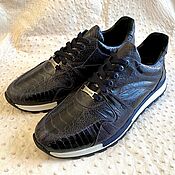Обувь ручной работы handmade. Livemaster - original item Sneakers made of genuine leather with an ostrich calf, in dark blue color. Handmade.