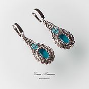 Украшения handmade. Livemaster - original item Turquoise Sea Wave Earrings Long Drops of Swarovski Crystals. Handmade.