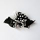 Domino Leather flower brooch black and white with stamens. Brooches. De-Si-Re. My Livemaster. Фото №4
