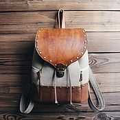 Сумки и аксессуары handmade. Livemaster - original item Backpack made of genuine leather and jeans for women Summer day. Handmade.
