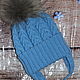 Knitted cap with a lapel and a fur pompom, Caps, Stupino,  Фото №1
