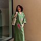 Linen floor-length green dress with Feather embroidery. Dresses. natali. My Livemaster. Фото №5