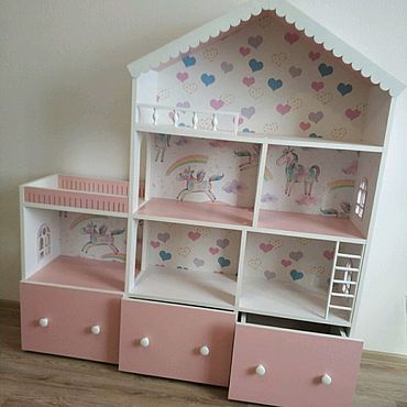 Куклы и игрушки ручной работы. Ярмарка Мастеров - ручная работа Кукольный домик стеллаж с 3 ящиками. Handmade.