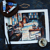 Картины и панно handmade. Livemaster - original item Watercolor pastel painting interior of a COLONIAL style HOUSE. Handmade.