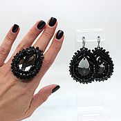 Украшения handmade. Livemaster - original item Evening earrings and ring black large. Handmade.