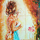 Painting Girl with a mug by the window oil palette knife nude erotica, Pictures, Ekaterinburg,  Фото №1