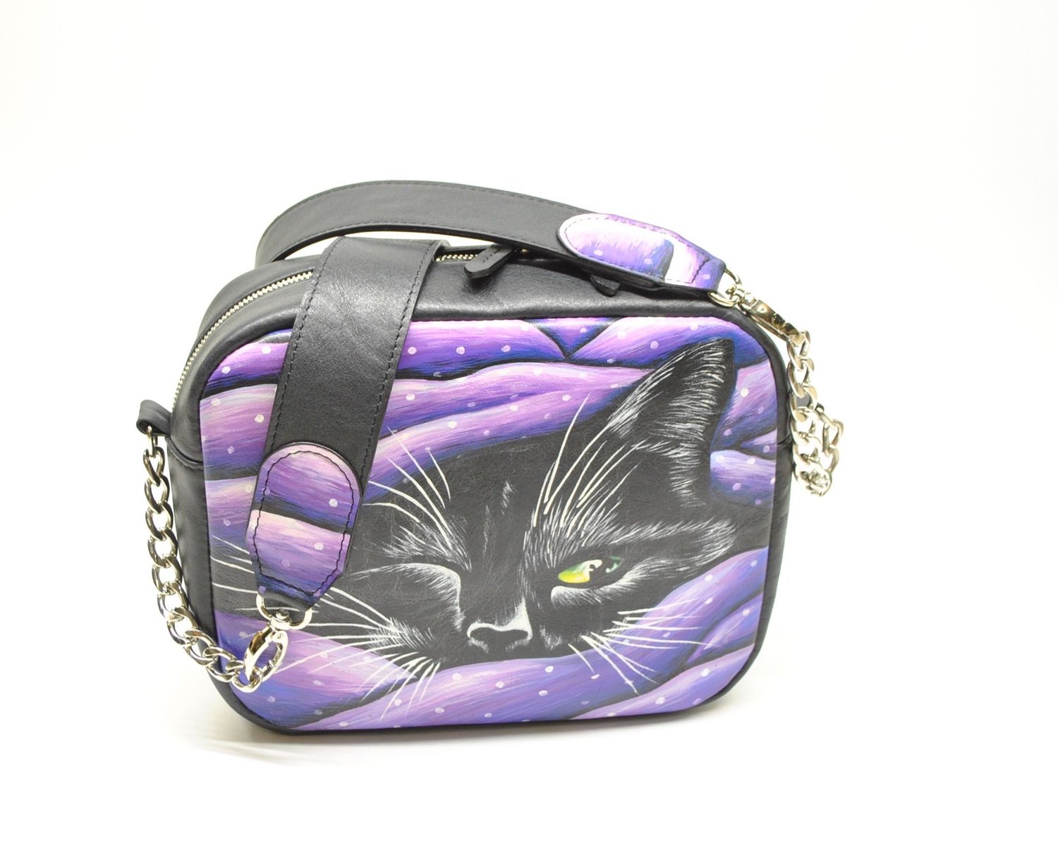 Black handbag with cat genuine leather, Classic Bag, Armavir,  Фото №1
