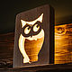 Night lamp in the nursery Owl. Natural wood, Nightlights, Moscow,  Фото №1