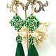 Order Earrings brush long green emerald glitter. elena (luxus-stil). Livemaster. . Tassel earrings Фото №3