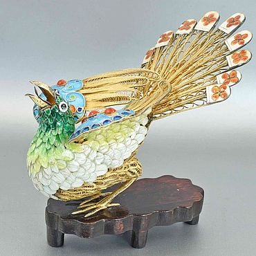 Винтаж ручной работы. Ярмарка Мастеров - ручная работа Винтаж: "Павлин" серебро 900 проба эмаль Китай [s54135]. Handmade.