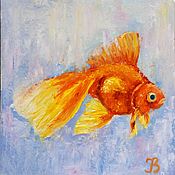 Картины и панно handmade. Livemaster - original item Oil painting Goldfish 20h20 cm. Handmade.