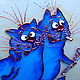 Stained glass painting Laborers. Blue cats by Rina, Sanuk. Free shipping, Pictures, Severodonetsk,  Фото №1
