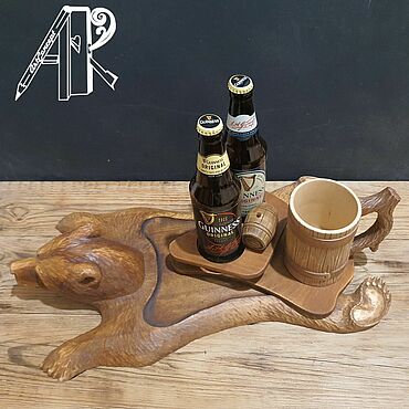 Украшения ручной работы. Ярмарка Мастеров - ручная работа Пивница с доской для подачи Медведь деревянной кружкой и бочонком. Handmade.