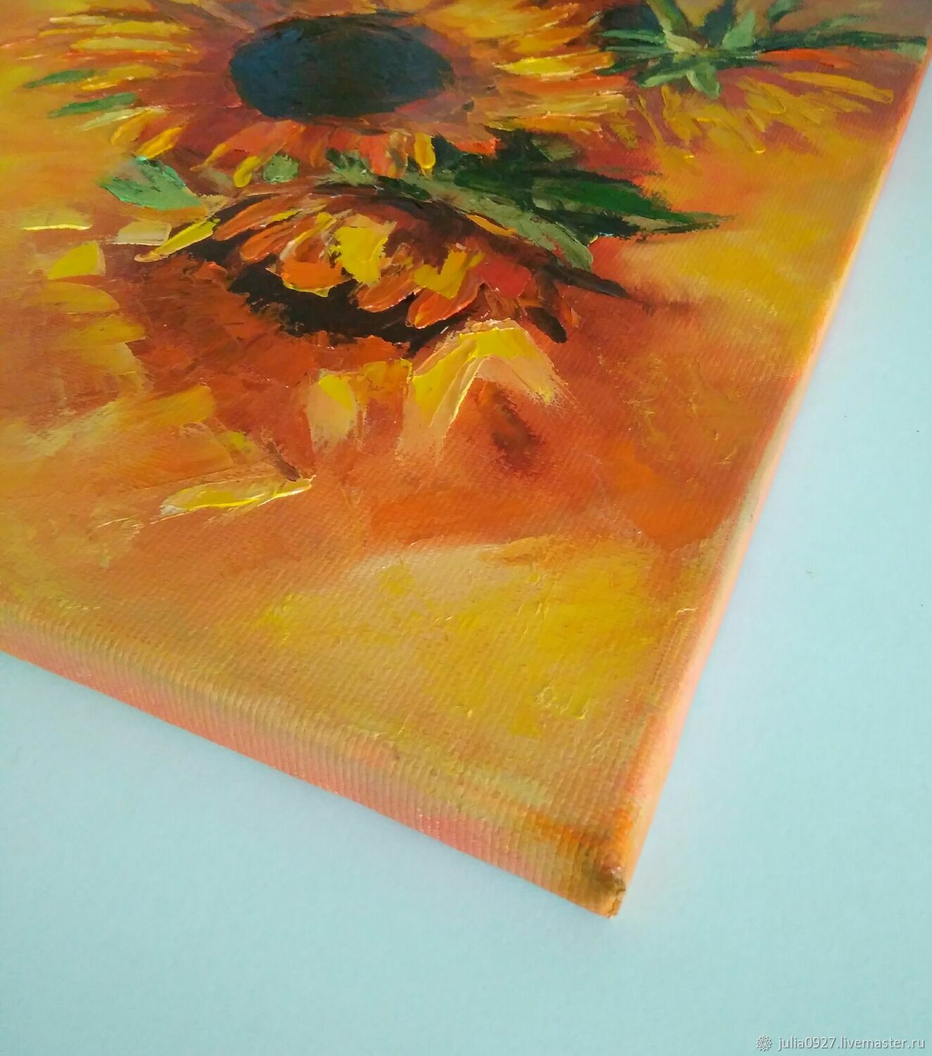 Painting sunflowers flowers with oil palette knife 45h35 cm купить на