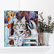 Картины и панно handmade. Livemaster - original item Oil painting of a cat on canvas. Handmade.