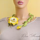 Floral necklace leather Yellow daffodils Gentle spring. Necklace. flowersstyle (flowersstyle). Online shopping on My Livemaster.  Фото №2