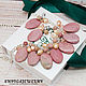 Jewelry set, necklace and earrings of rhodochrosite and pearls `Nicole`
