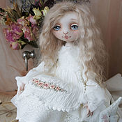 Lisa. Textile collector's doll. white. Milk. Embroidery