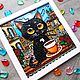  Витражная картина Котик пьёт кофе на балконе 22х22 см. Картины. ZorkaVenera (Татьяна). Ярмарка Мастеров.  Фото №10