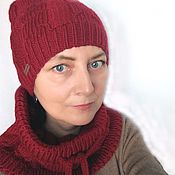 Аксессуары handmade. Livemaster - original item Set Snood female knitted and knitted hat cherry. Handmade.