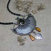 Украшения handmade. Livemaster - original item Boho-style Sunflower pendant made of nickel silver with natural stones. Handmade.