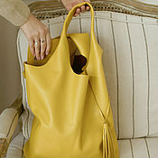 Сумки и аксессуары handmade. Livemaster - original item String Bag Leather Yellow Bag Package Hobo Shopper. Handmade.