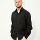 Рубашка мужская льняная Рубашка из черного льна. Рубашки мужские. Одежда изо льна ELENLINE. Интернет-магазин Ярмарка Мастеров.  Фото №2