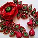 Bracelet and Earrings 'CARMEN' Red Poppies Polymer clay, Bead bracelet, Moscow,  Фото №1