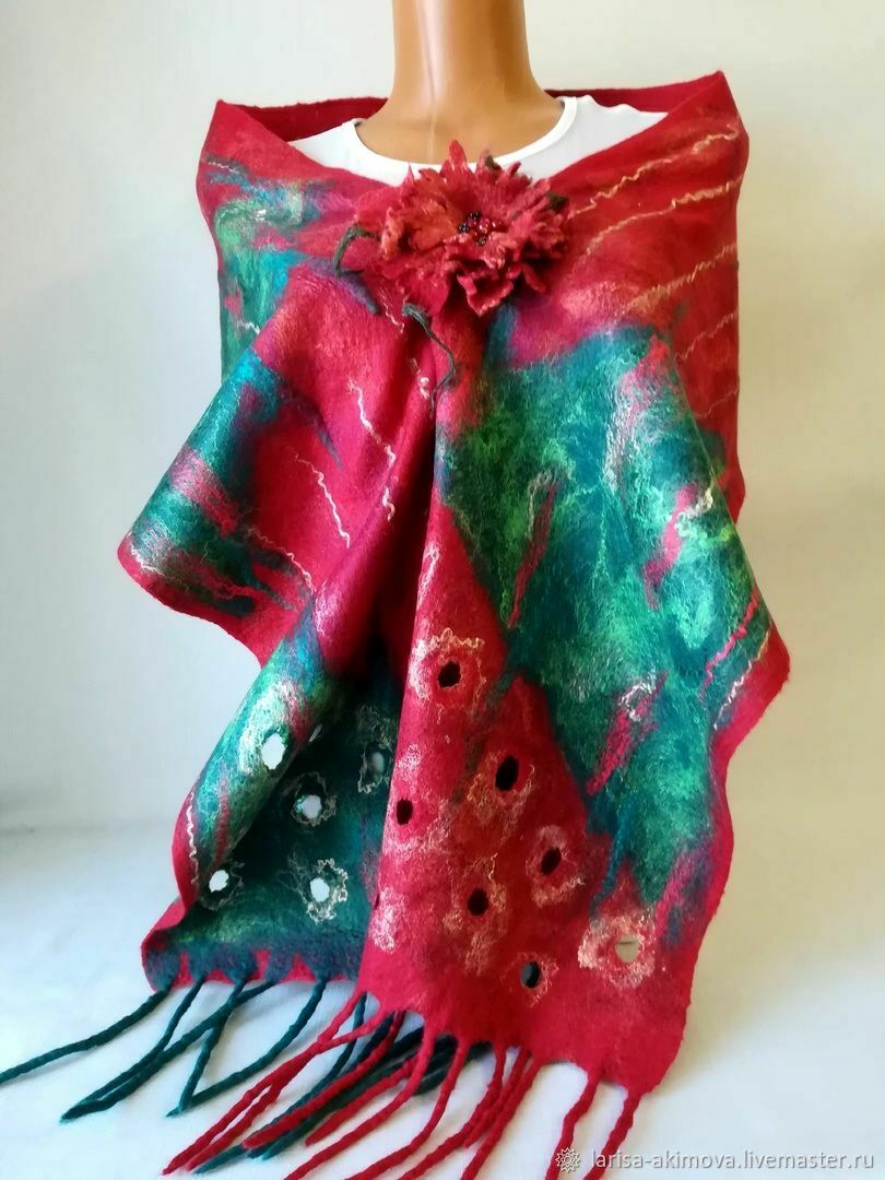 Christmas tree scarf green double-sided felted wool, 30 x 210 cm, Scarves, Berdsk,  Фото №1