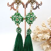 Украшения handmade. Livemaster - original item Earrings brush long green emerald glitter. Handmade.