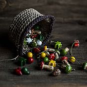 Комплект Цветочный серьги+кольцо с керамическими кабошонами