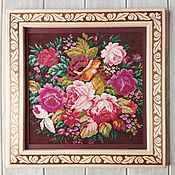 Author's hand cross stitch painting Flaming Bunches