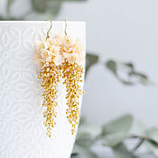 Украшения handmade. Livemaster - original item Handmade floral cluster earrings in a shade of champagne on gold. Handmade.