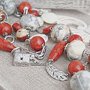 Украшения handmade. Livemaster - original item Rhodium jewelry set with corals and Jasper 