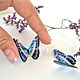 Transparent Earrings Blue White Butterflies Epoxy Resin Boho, Earrings, Taganrog,  Фото №1