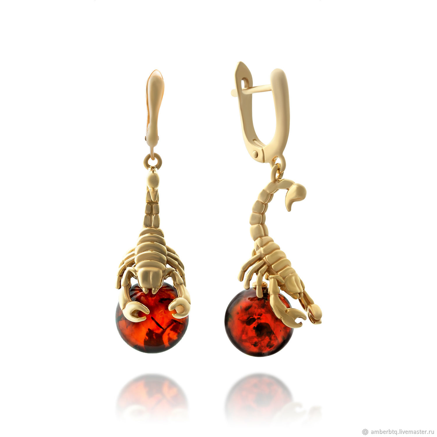 Silver earrings, scorpion, amber, jewelry, Earrings, Kaliningrad,  Фото №1