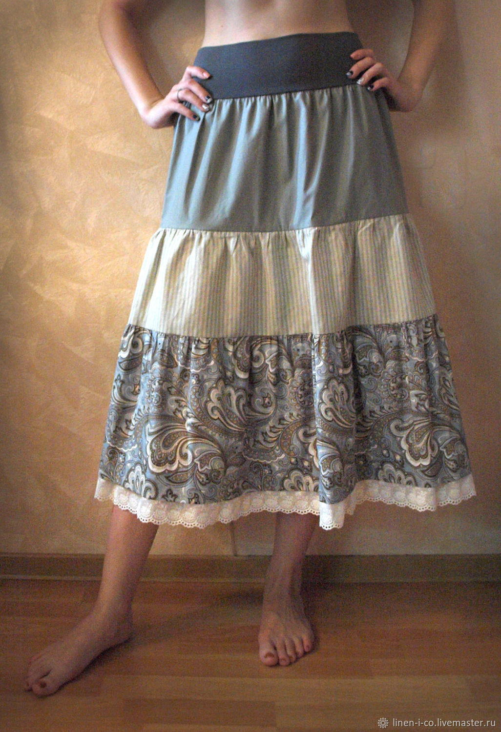 Многоярусная юбка из льна