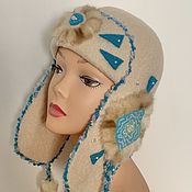 Аксессуары handmade. Livemaster - original item Cream-turquoise earflap hat. Handmade.